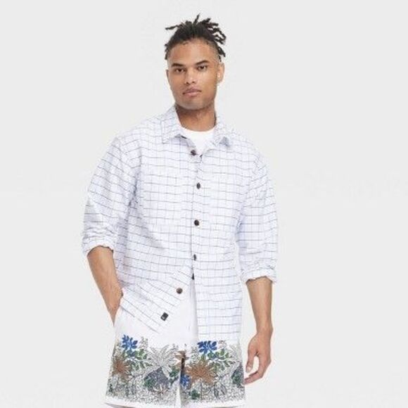 Houston White -  Adult Long Sleeve Windowpane Oversiz White - Picture 1 of 3